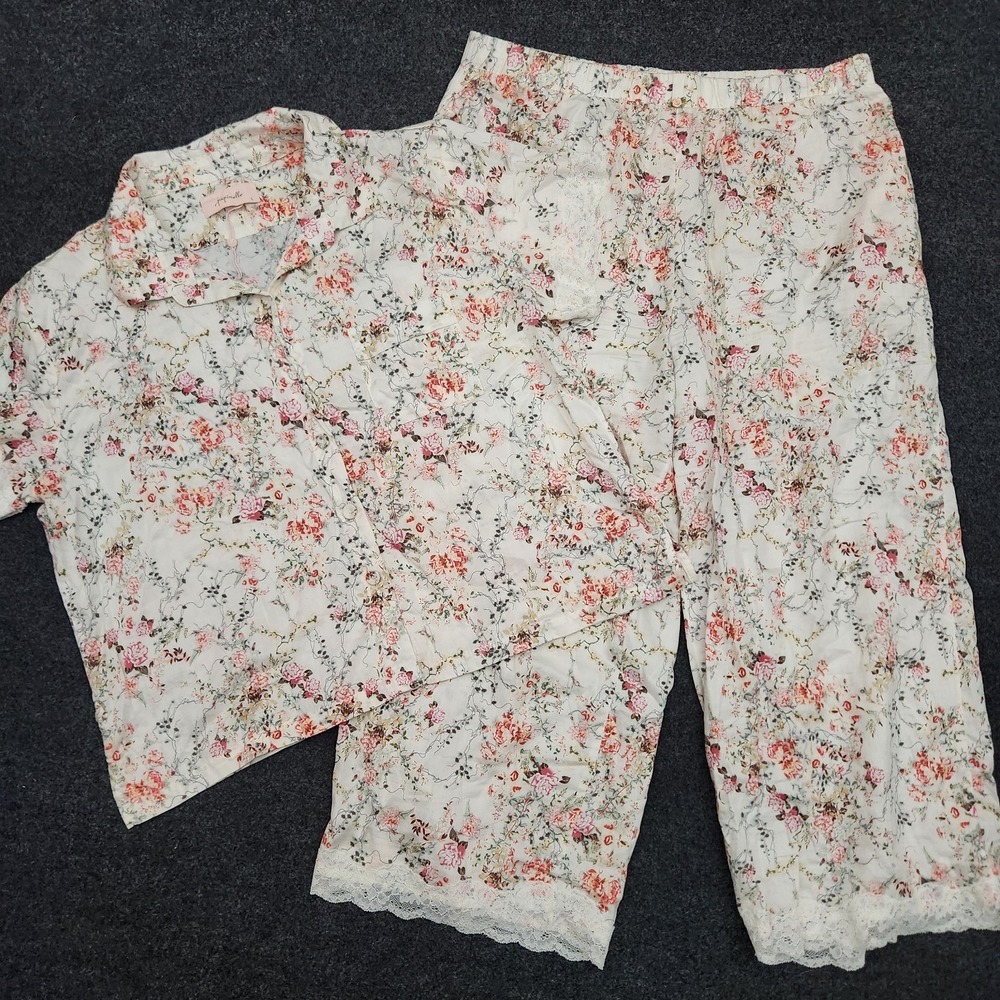 Papinelle Womens Large Cream Floral Pajamas Set Spring Cotton Cottagecore